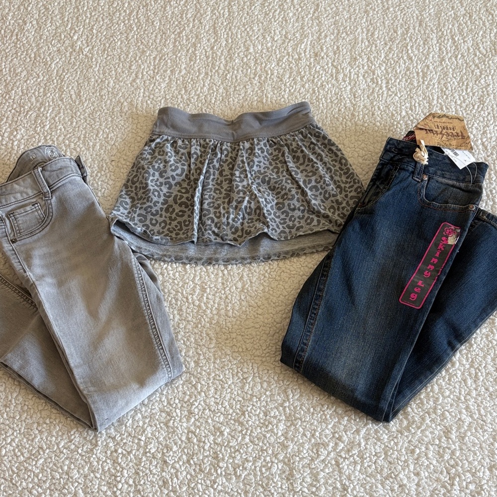 Girls 10/12 Bottoms Bundle Jeggings , skort, jeans